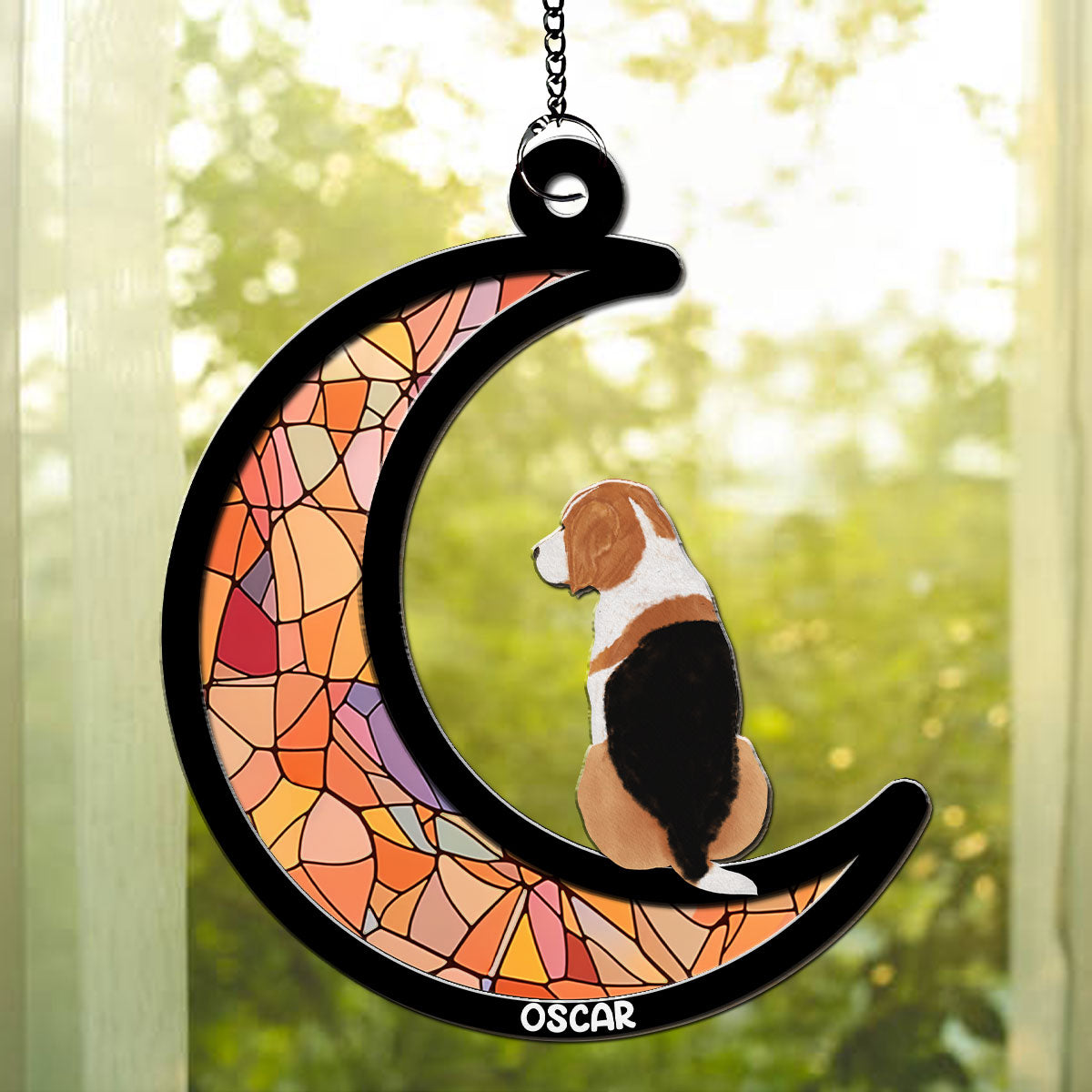 Personalized Dog Sitting On The Moon Custom Suncatcher - Ideal Home Decor & Gift