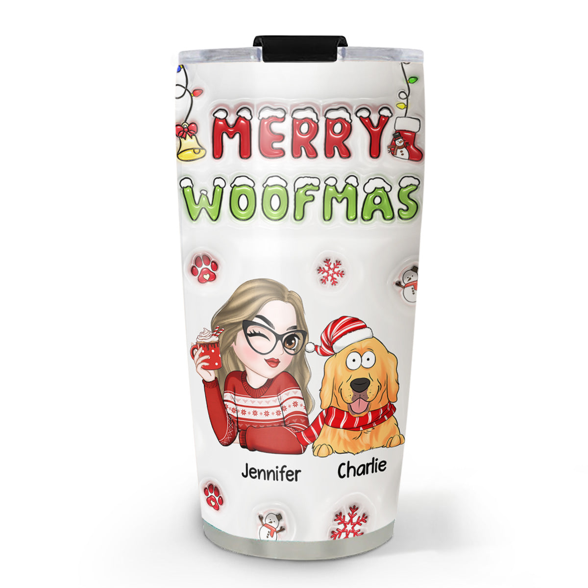 Woofmas Dog - Customizable 3D Inflated Effect Personalized Stainless Steel Tumbler