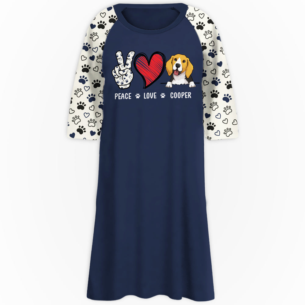 Peace Love Dog Pattern Personalized 3/4 Sleeve Custom Dress - Perfect for Dog Moms