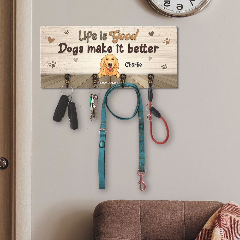 Life Is Good - Customizable Personalized Wooden Key Holder for Pet Lovers