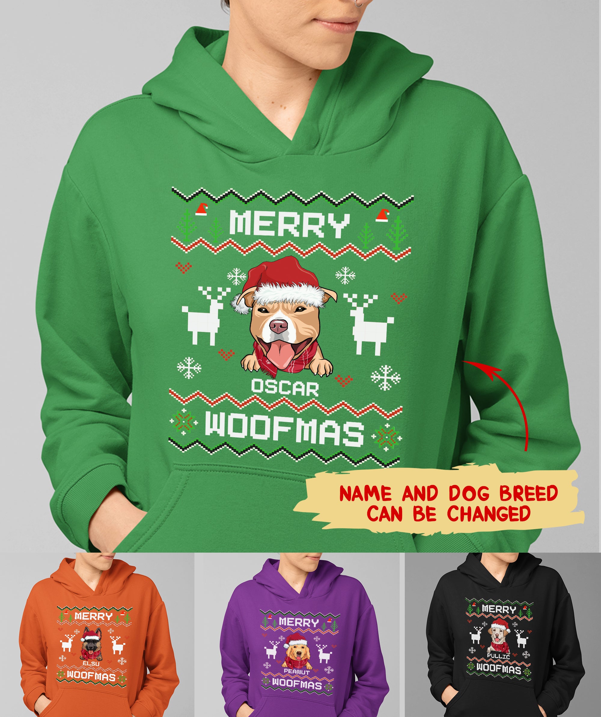 Merry Woofmas Pixel - One-of-a-Kind Personalized Custom Hoodie for Pet Lovers