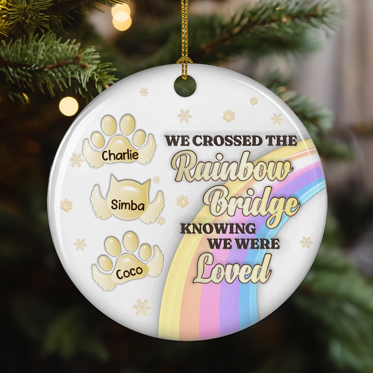 Personalized 3D Inflated Effect Custom Ceramic Christmas Ornament - Crossed The Rainbow Bridge
