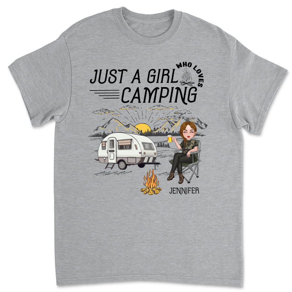 Personalized Unisex 'Girl Loves Camping' T-shirt - Ideal Gift
