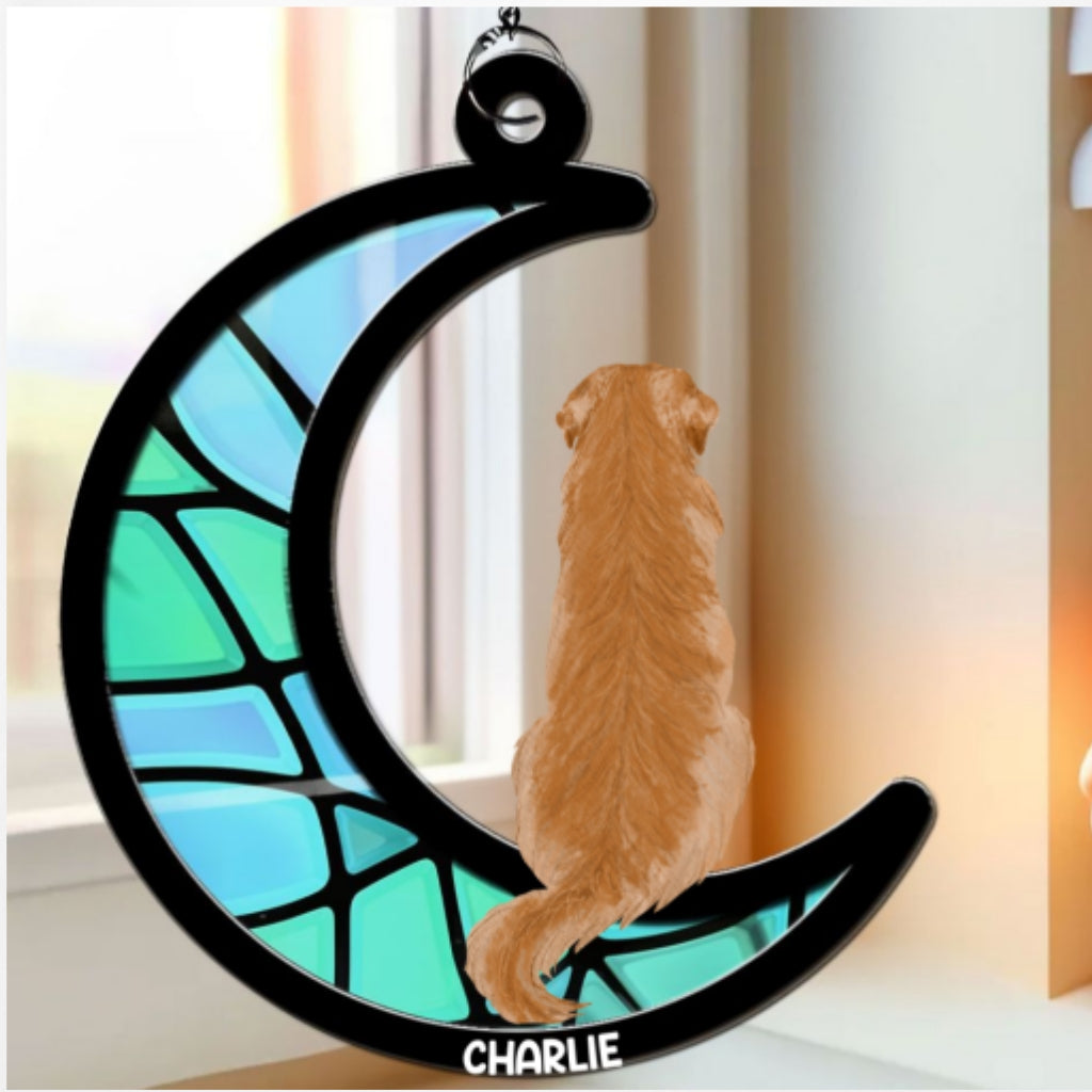 Personalized Dog Sitting On The Moon Custom Suncatcher - Ideal Home Decor & Gift