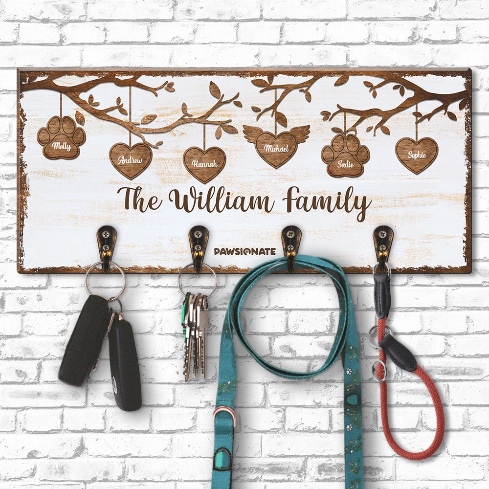 Personalized Family Tree Custom Wooden Key Holder - Ideal Gift for Pet Lovers