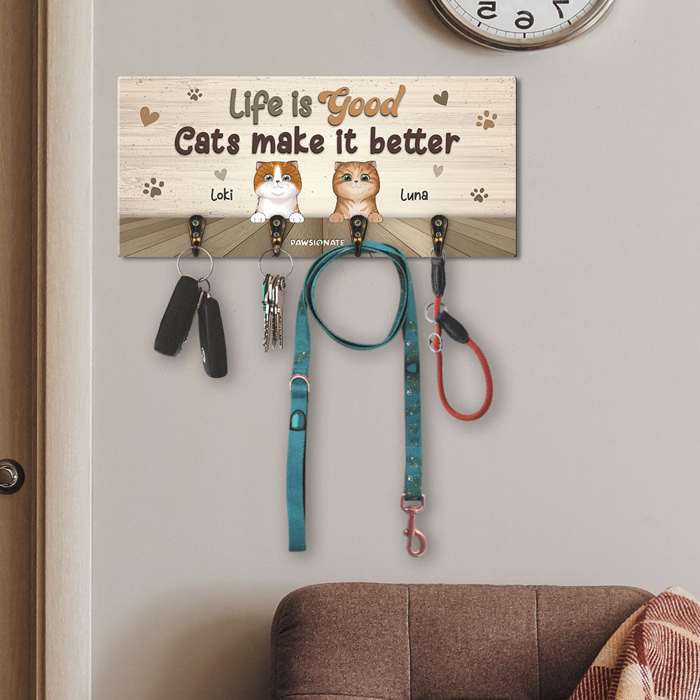Life Is Good - Customizable Personalized Wooden Key Holder for Pet Lovers