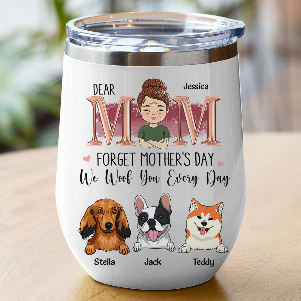 Daily Woof Mom - Personalized Custom 12oz Wine & Coffee Tumbler