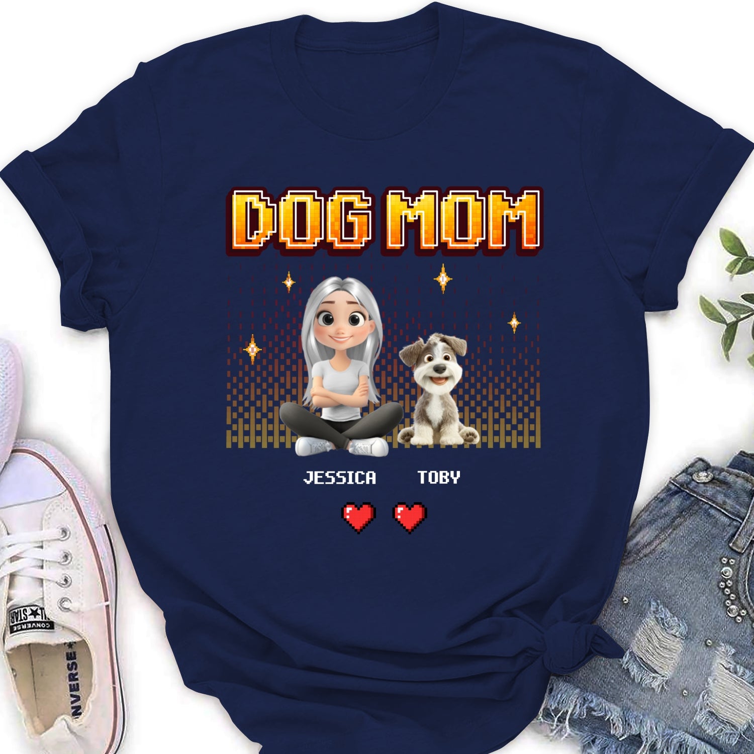 Customizable Dog Mom Pixel Women's T-Shirt - Ideal Gift for Pet Lovers