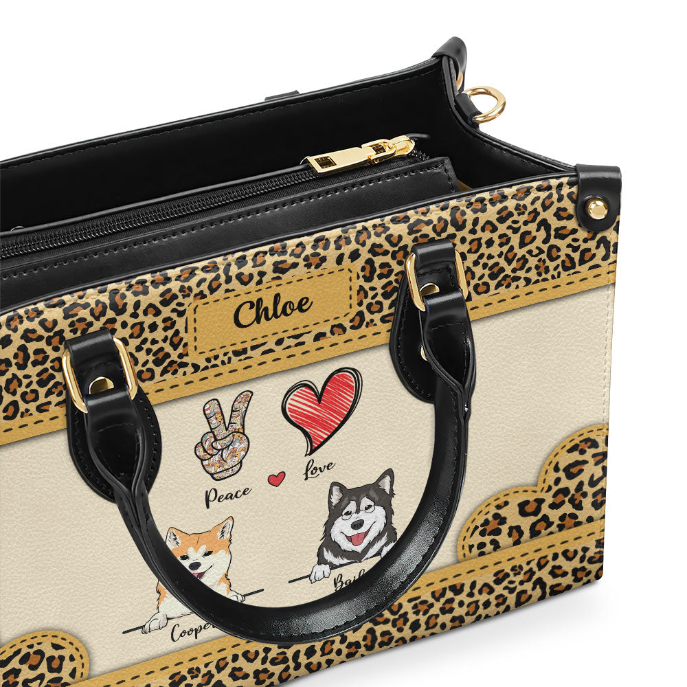 Peace Love Dog Leopard - Customizable Personalized Leather Handbag
