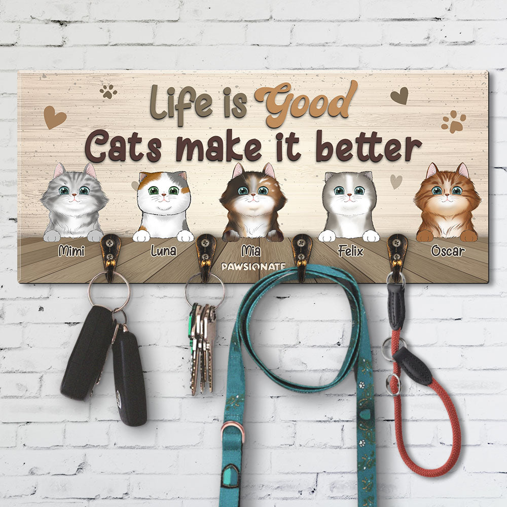 Life Is Good - Customizable Personalized Wooden Key Holder for Pet Lovers