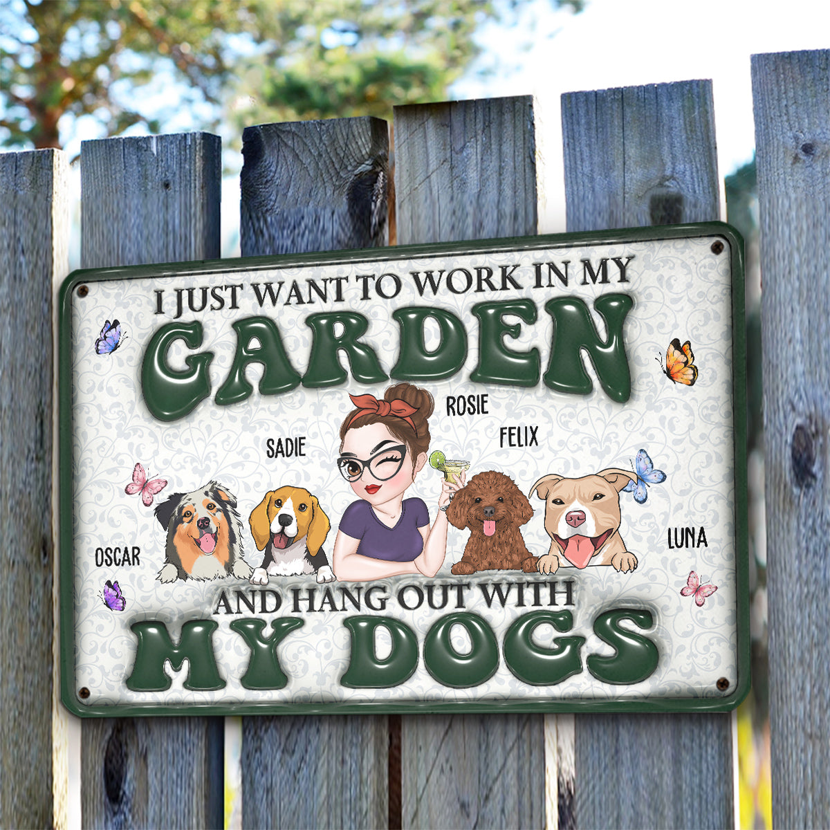 Personalized Custom 3D Inflated Effect Metal Sign - Gardening with Dog for Garden Enthusiasts