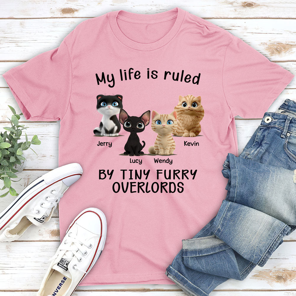 Personalized Custom Unisex 'My Life Is Ruled By Cats' Cartoon T-shirt - Ideal for Pet Lovers