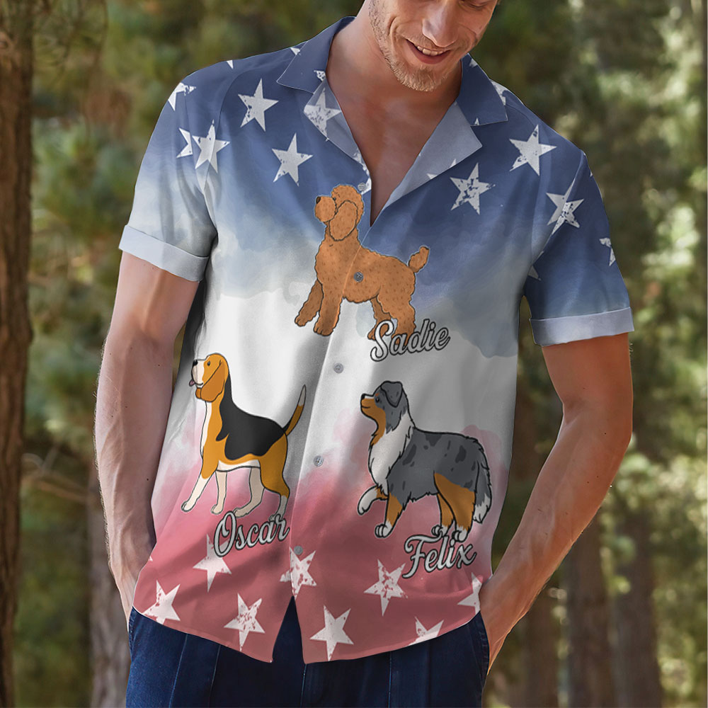 Customizable Red, White & Blue Hawaiian Shirt for Dog Lovers