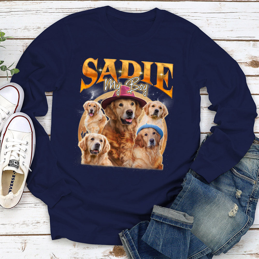 Custom Vintage Pet Face Personalized Long Sleeve T-shirt - Version 5