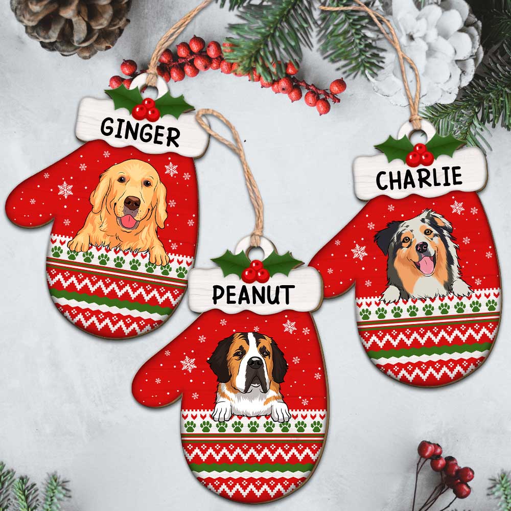 Customizable Personalized Dog Christmas Glove One - Layered Wood Ornament