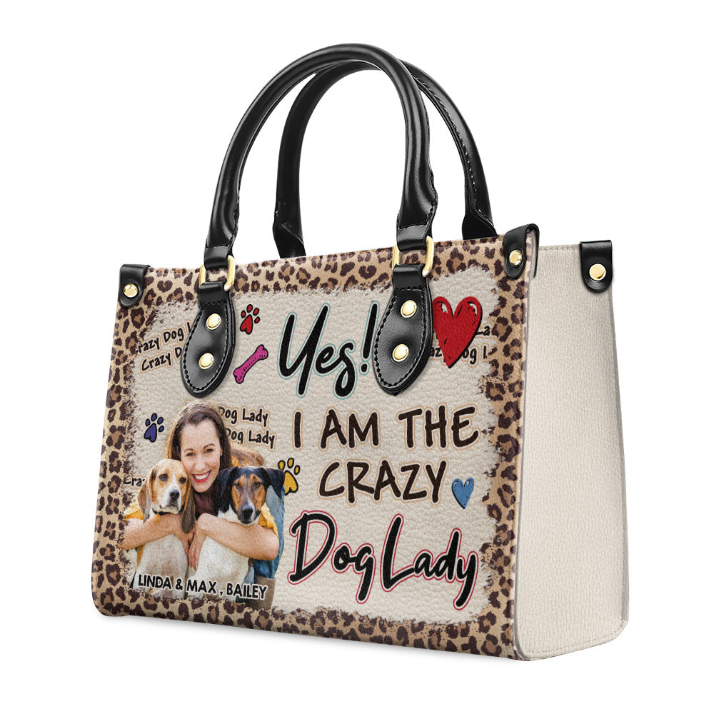 Personalized Custom Leather Bag with Crazy Dog Lady Photo
