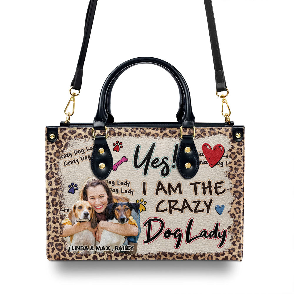Personalized Custom Leather Bag with Crazy Dog Lady Photo