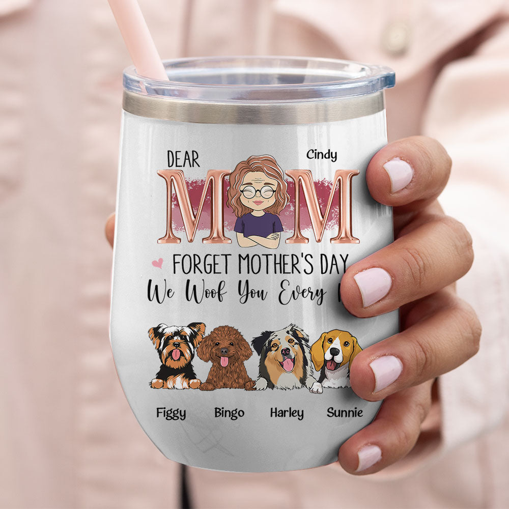 Daily Woof Mom - Personalized Custom 12oz Wine & Coffee Tumbler