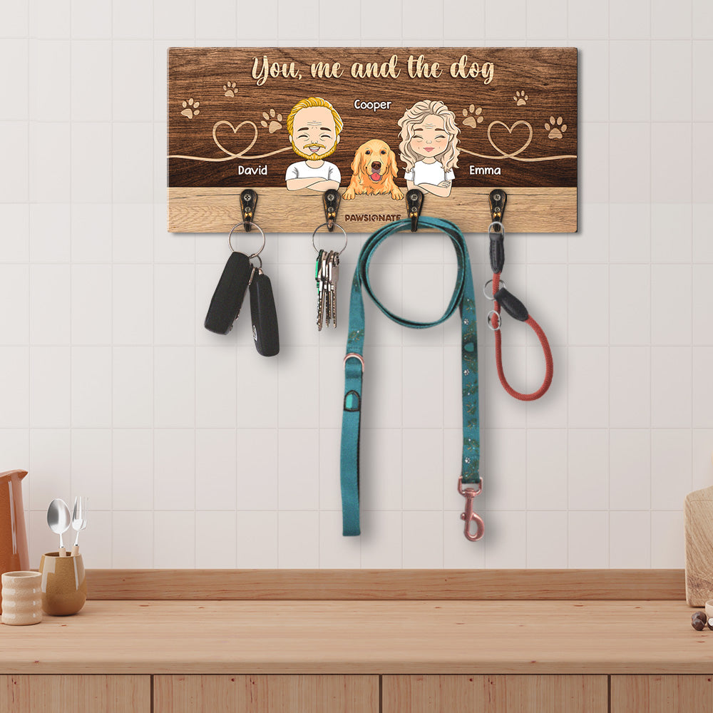 You, Me And The Dogs - Customizable Personalized Wooden Key Holder for Pet Lovers
