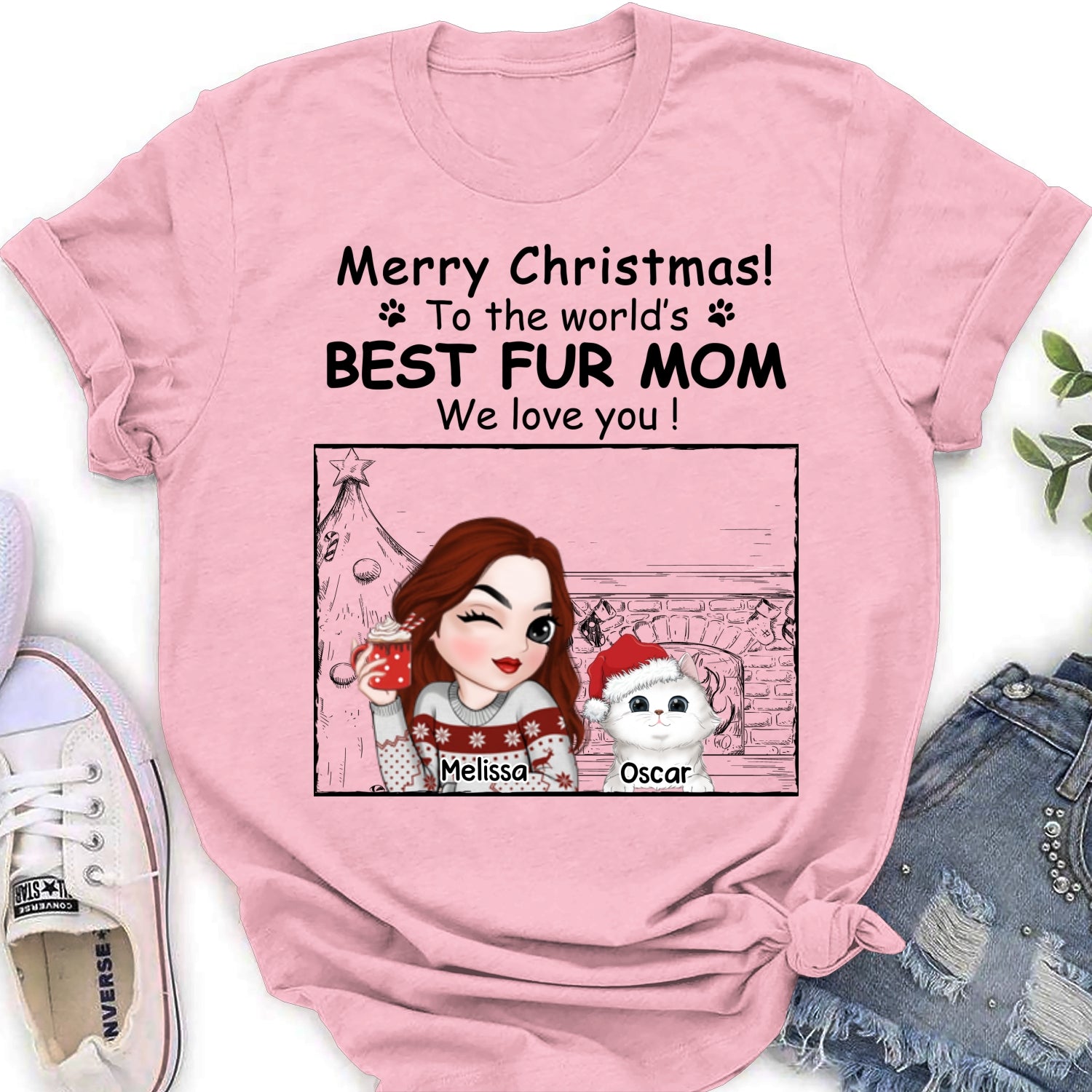 Best Fur Mom Christmas - Customizable Personalized Women's Christmas T-shirt
