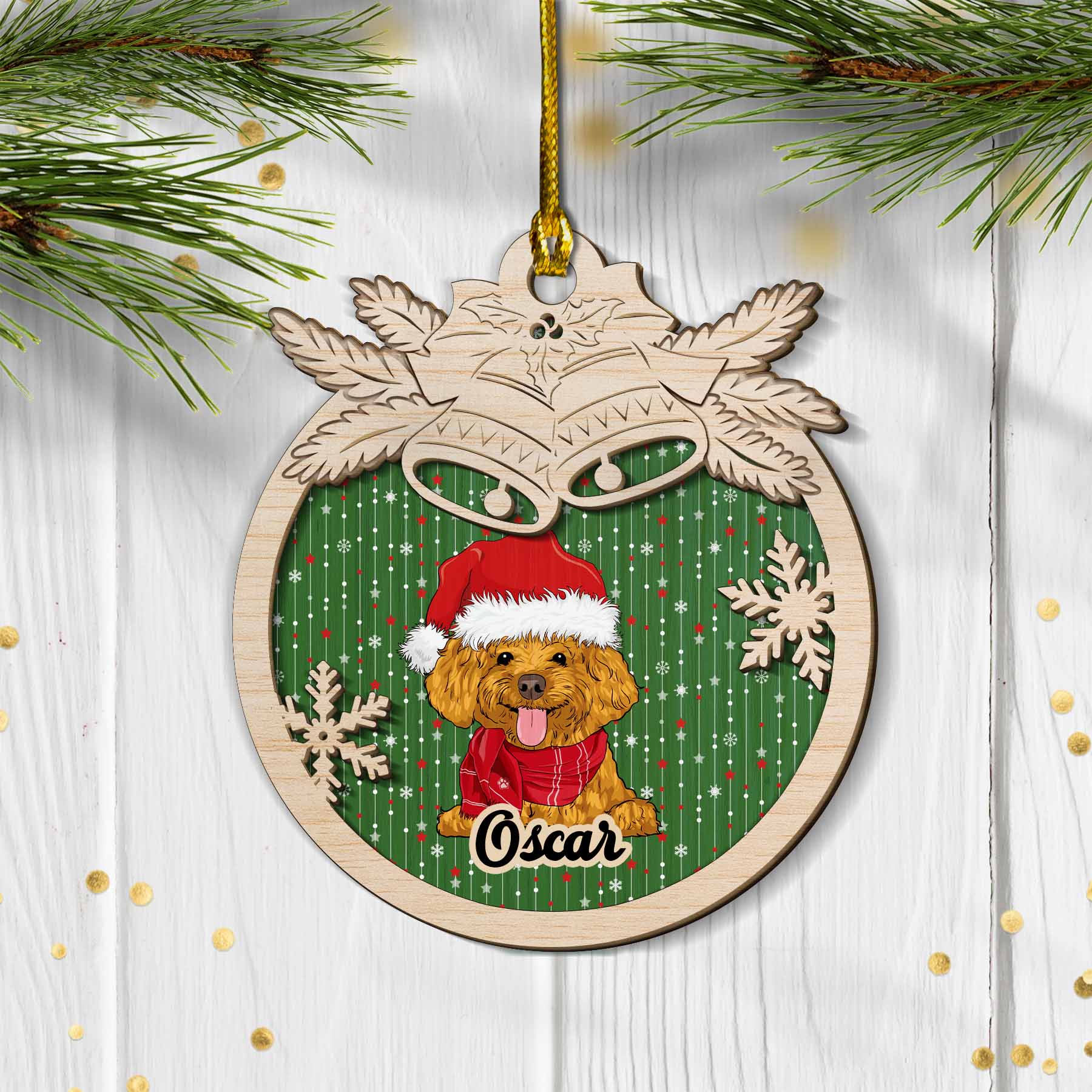 Customizable 2-Layered Wood Jingle Bells Pet Christmas Ornament