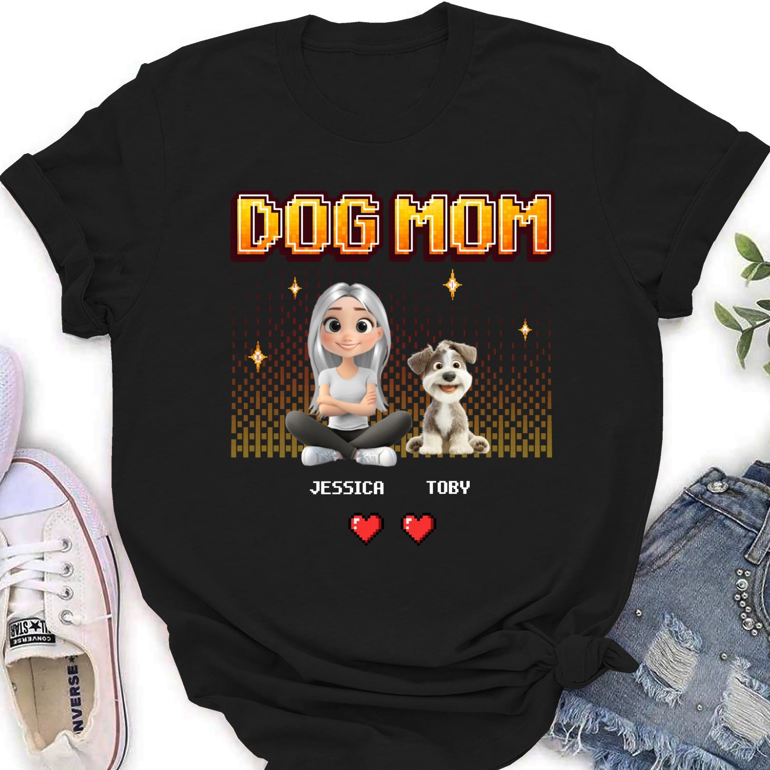 Customizable Dog Mom Pixel Women's T-Shirt - Ideal Gift for Pet Lovers