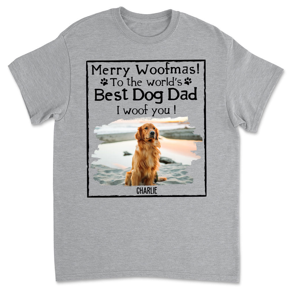 Personalized Woof Dog Christmas Photo Unisex T - shirt for Dog Parents