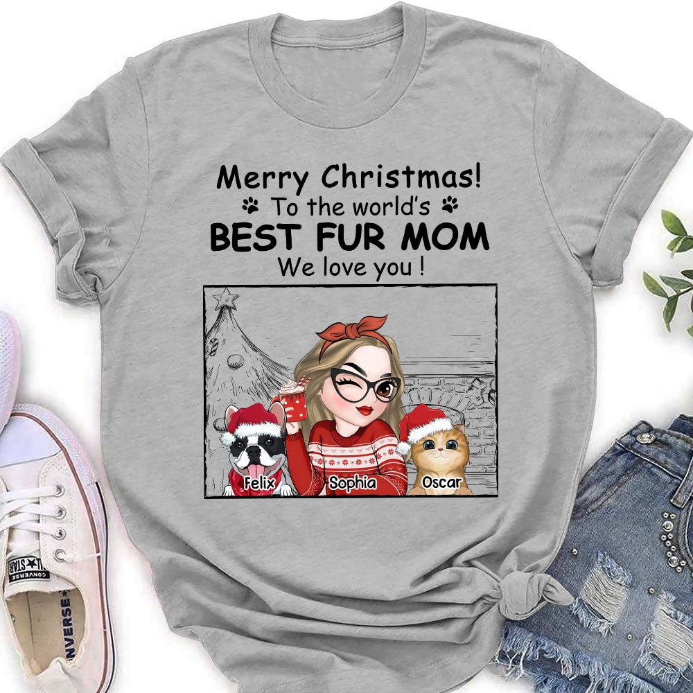 Best Fur Mom Christmas - Customizable Personalized Women's Christmas T-shirt