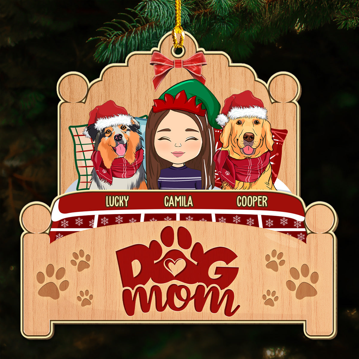 Customizable Sleepy Dog Mom Wood Christmas Ornament - Ideal Gift for Pet Lovers