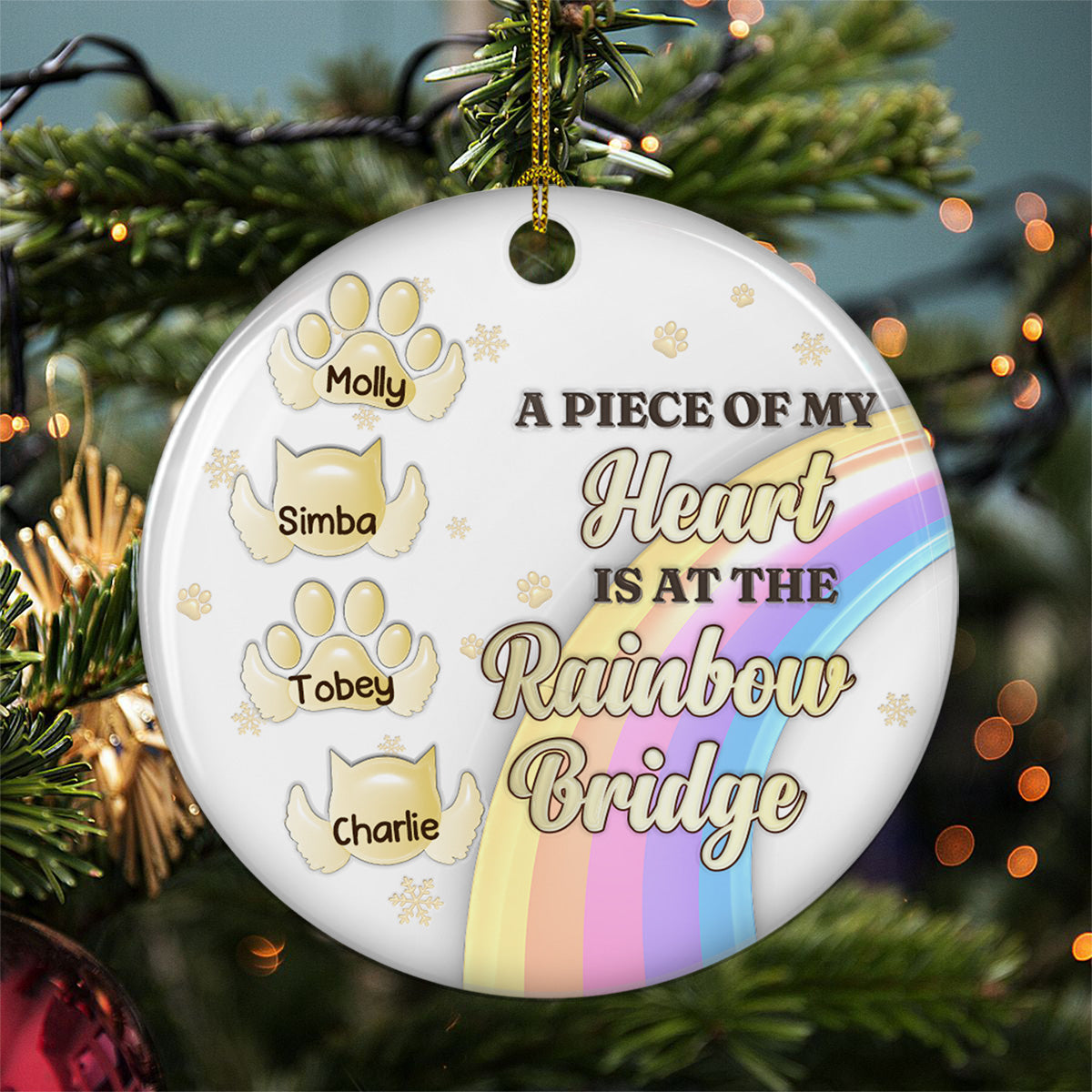 Personalized 3D Inflated Effect Custom Ceramic Christmas Ornament - Crossed The Rainbow Bridge
