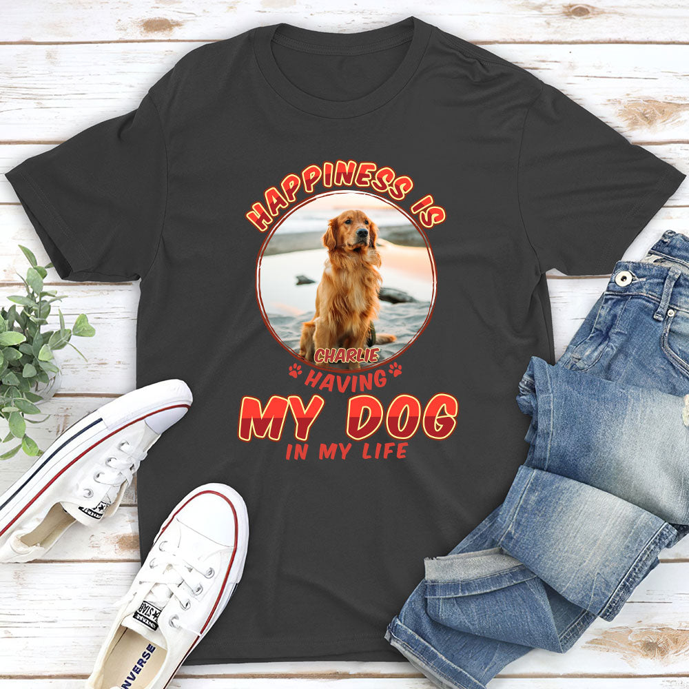 Personalized Pop Art Unisex 'Happiness Is' T-shirt - Ideal Gift for Pet Lovers
