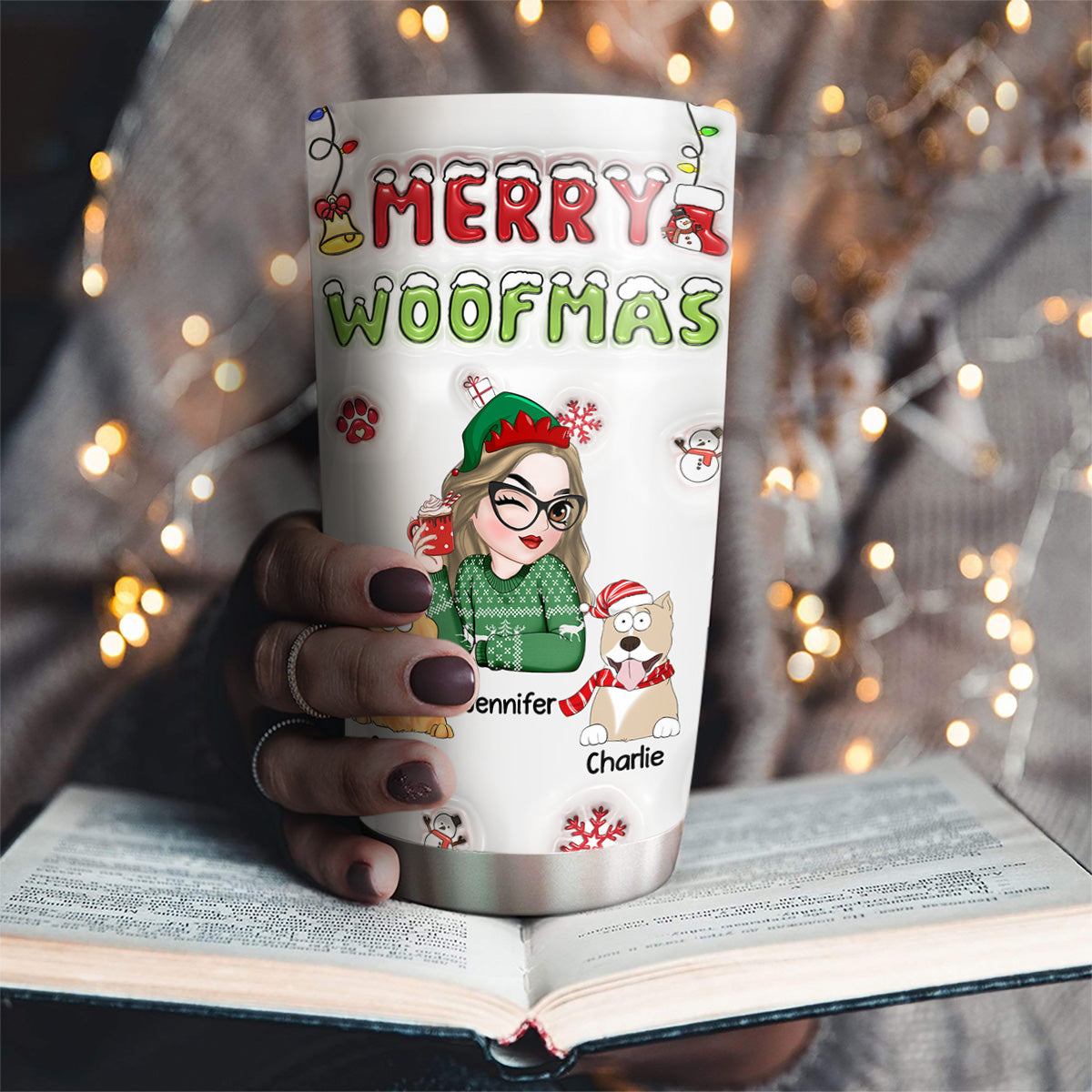 Woofmas Dog - Customizable 3D Inflated Effect Personalized Stainless Steel Tumbler