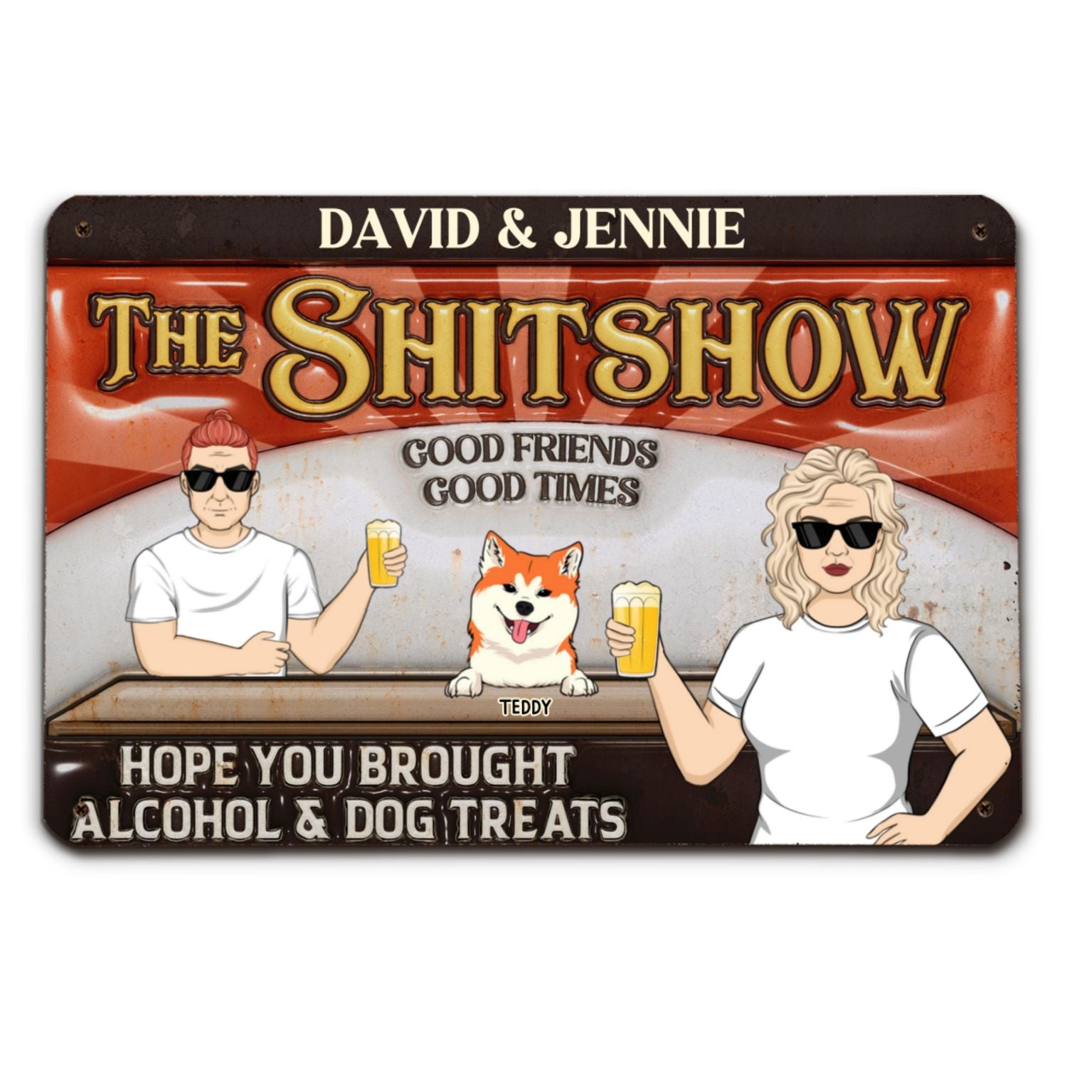 Personalized Custom 3D Inflated Effect Metal Sign: Alcohol and Dog Treats Themed