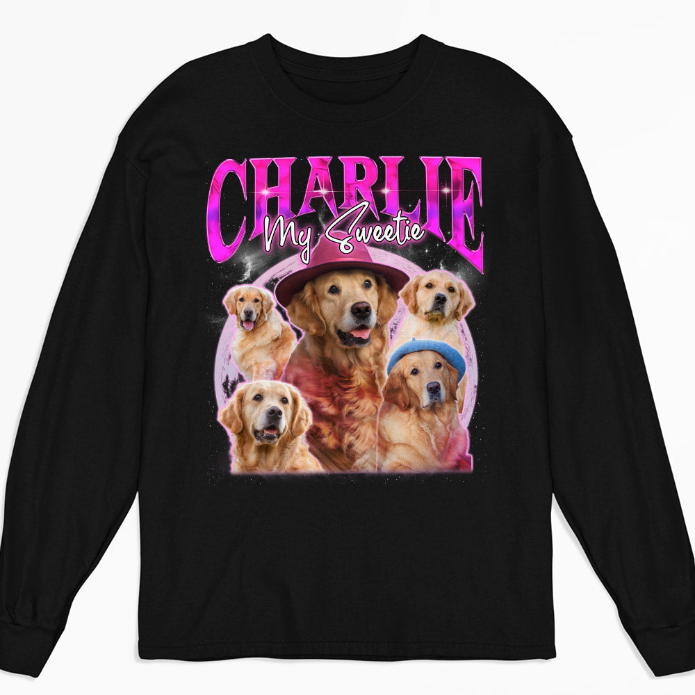 Custom Vintage Pet Face Personalized Long Sleeve T-shirt - Version 5