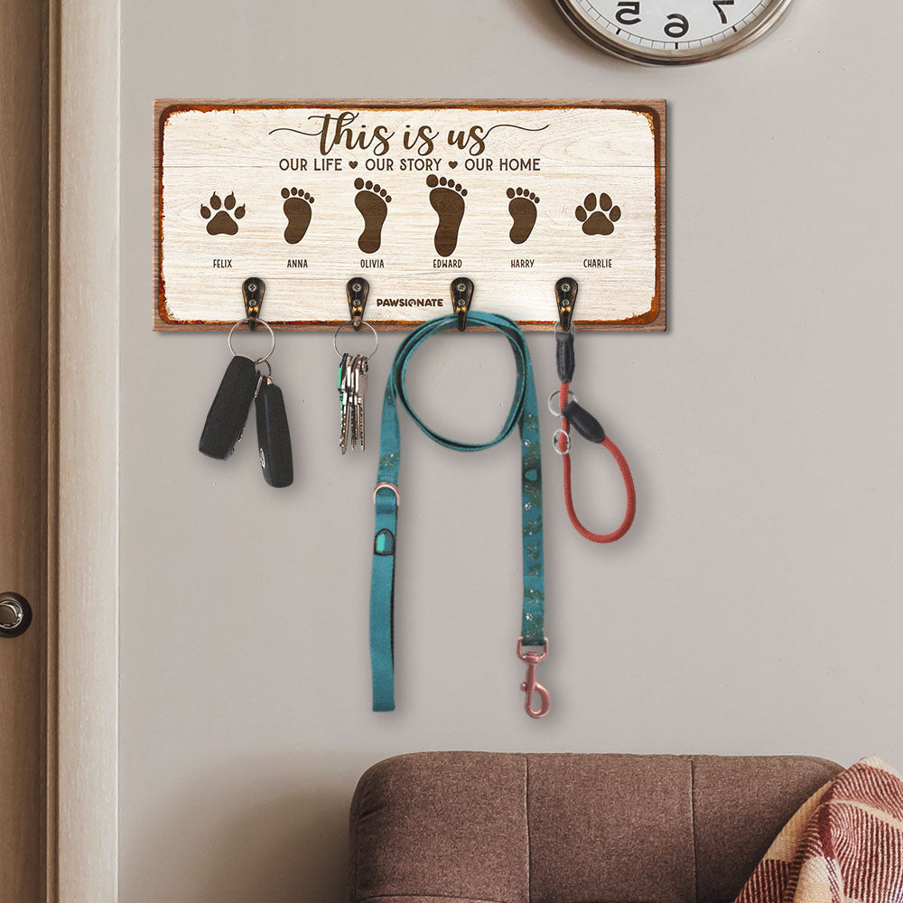 This Is Us - Customizable Personalized Wooden Key Holder for Pet Lovers
