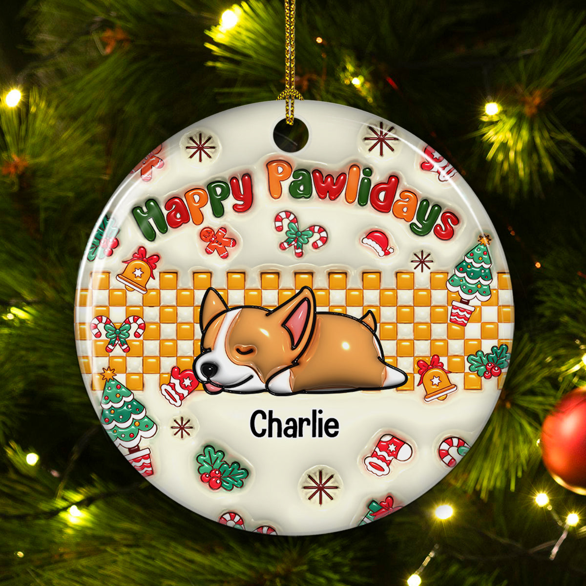 Jolly Pawlidays - Customizable 3D Inflated Effect Personalized Ceramic Christmas Ornament