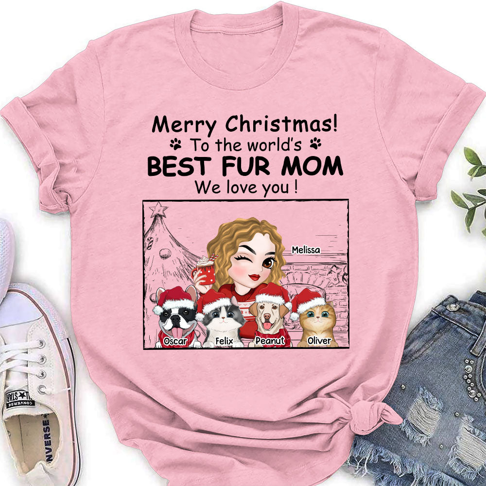 Best Fur Mom Christmas - Customizable Personalized Women's Christmas T-shirt