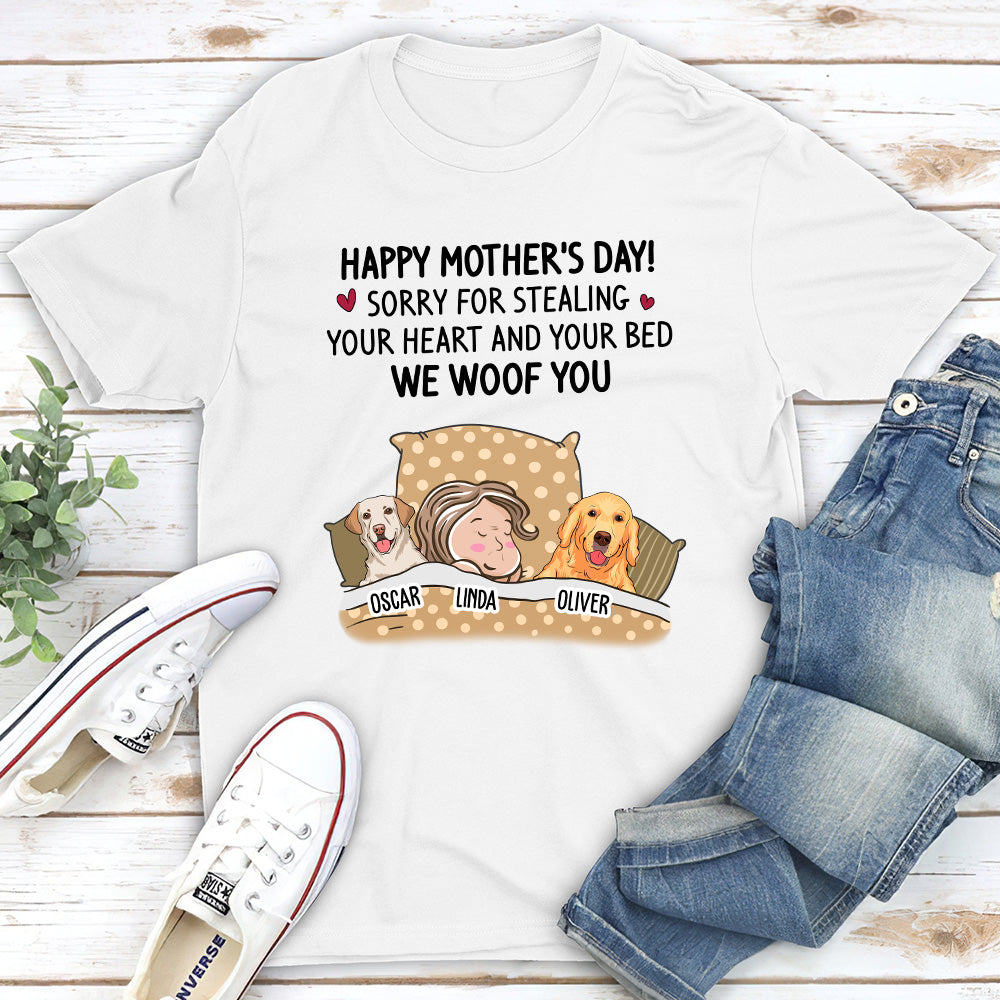 Apologetic Pet Lover's Personalized Unisex T-shirt: Sorry for Stealing Your Bed