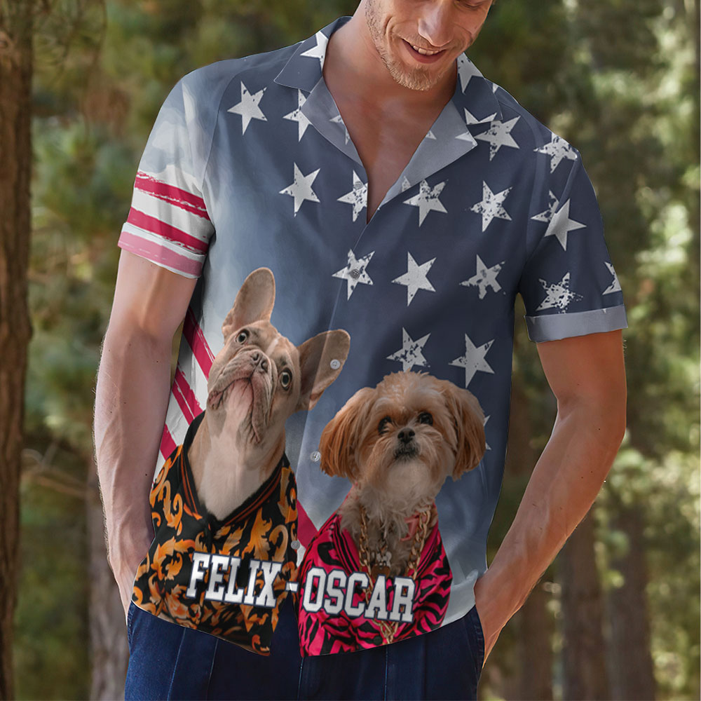 Personalized American Flag Dog Hawaiian Shirt - Ideal Gift for Pet Lovers
