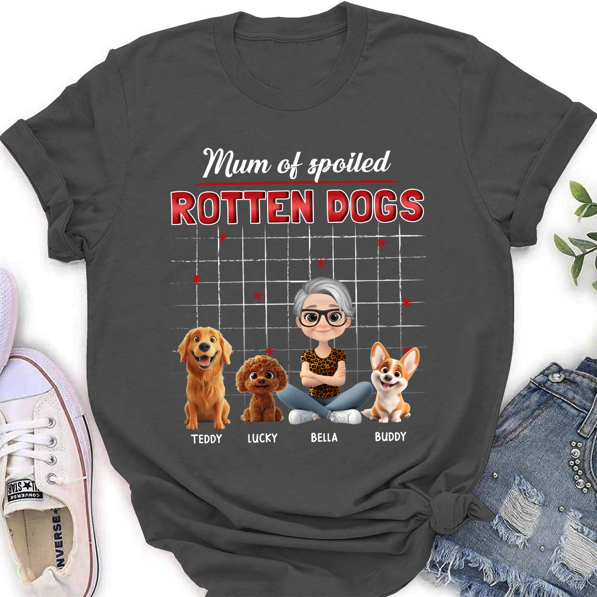 Personalized Custom Women's Dog Cartoon Mom Dad T-shirt - Ideal Gift for Pet Lovers