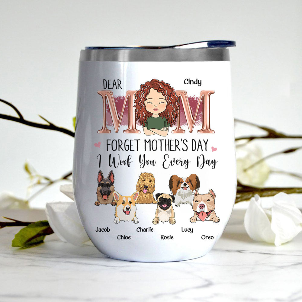 Daily Woof Mom - Personalized Custom 12oz Wine & Coffee Tumbler