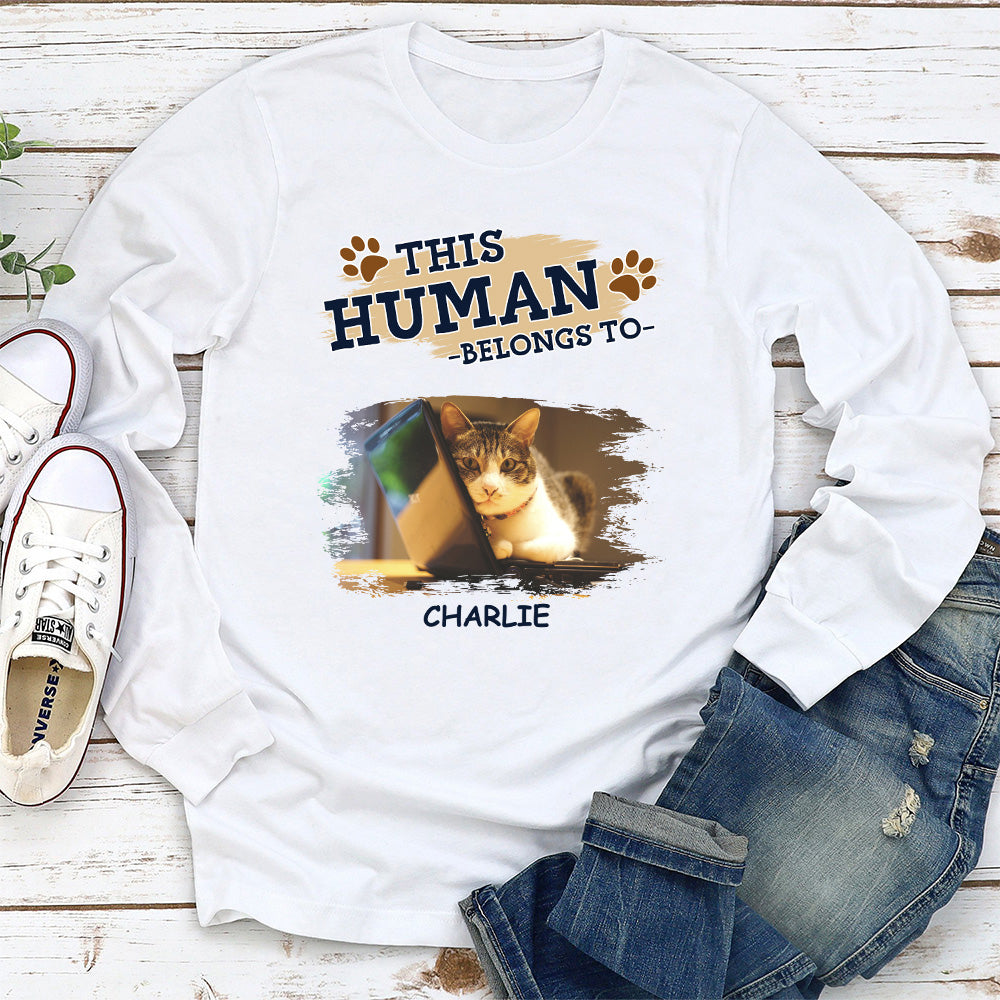 Personalized Custom Long Sleeve Cat Lover T-shirt - Belongs To My Cat