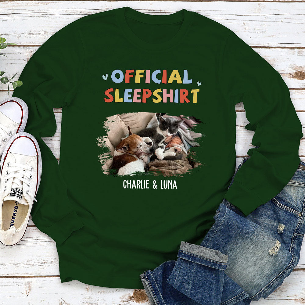 Personalized Custom Long Sleeve Sleeping Pet Sleepshirt Version 2 Photo T-shirt for Pet Lovers