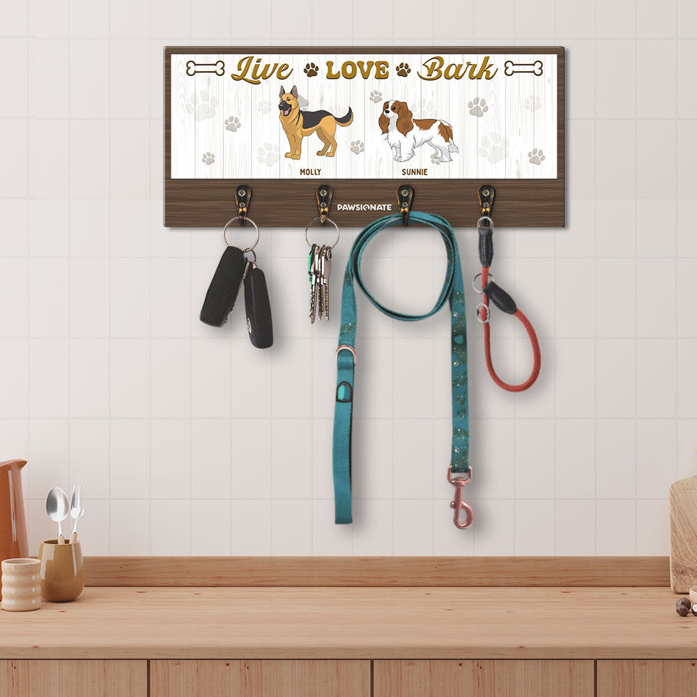 Live Love Bark - Unique Personalized Custom Wooden Key Holder for Pet Lovers