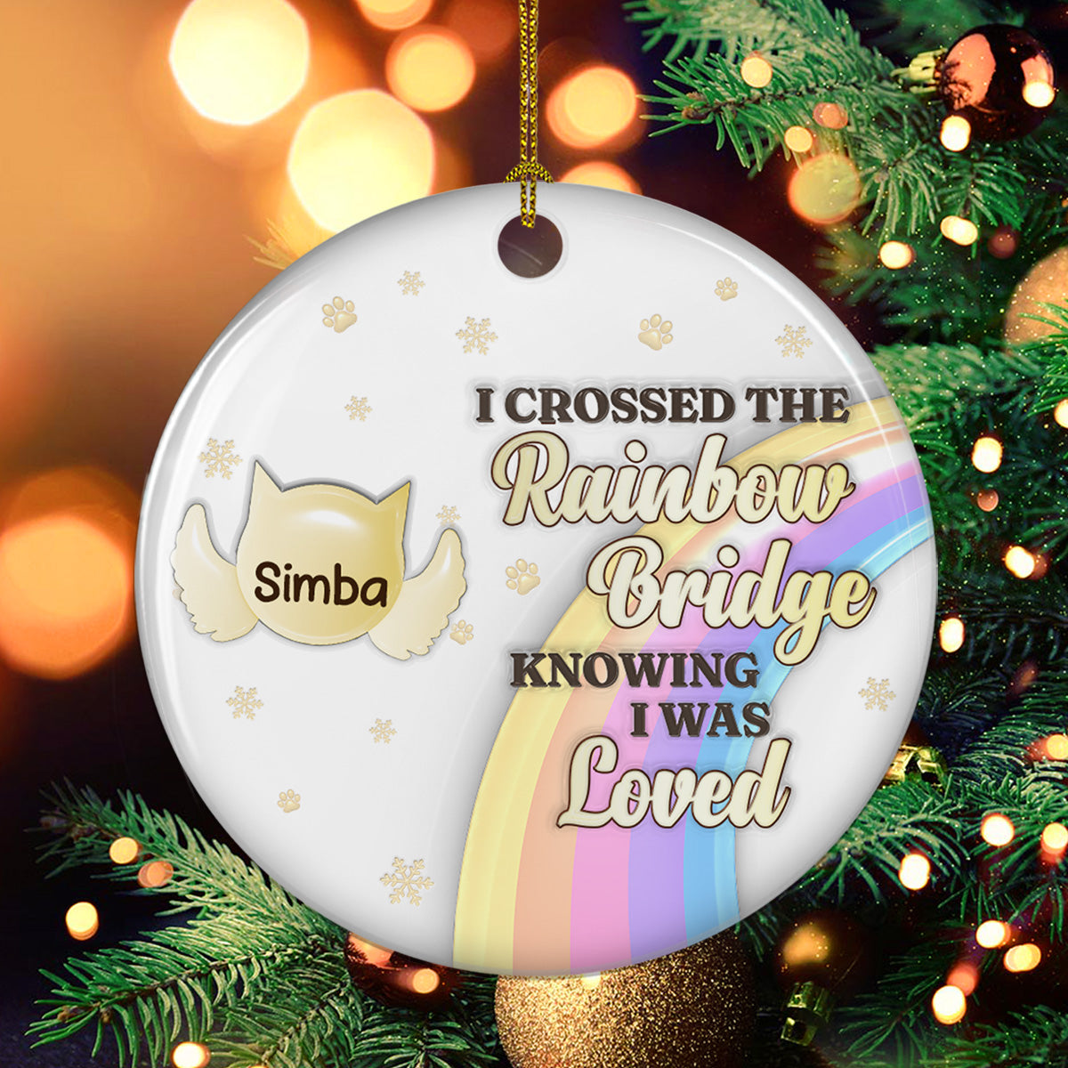 Personalized 3D Inflated Effect Custom Ceramic Christmas Ornament - Crossed The Rainbow Bridge