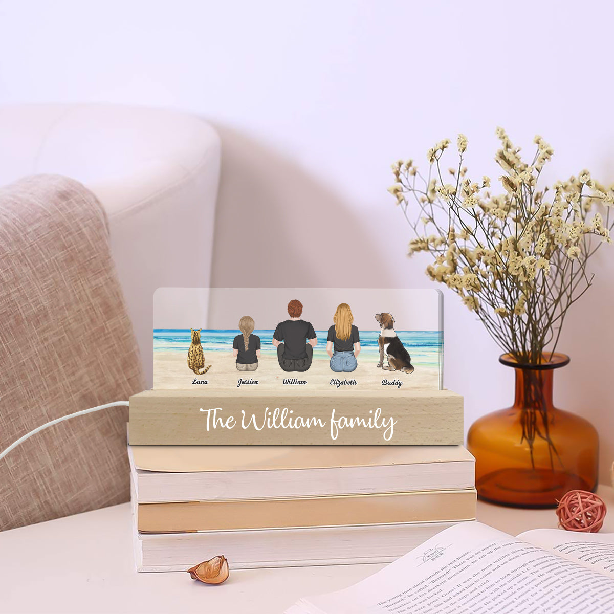 Personalized 3D LED Night Light - Family Sitting Back View, Perfect for Romantic Spaces