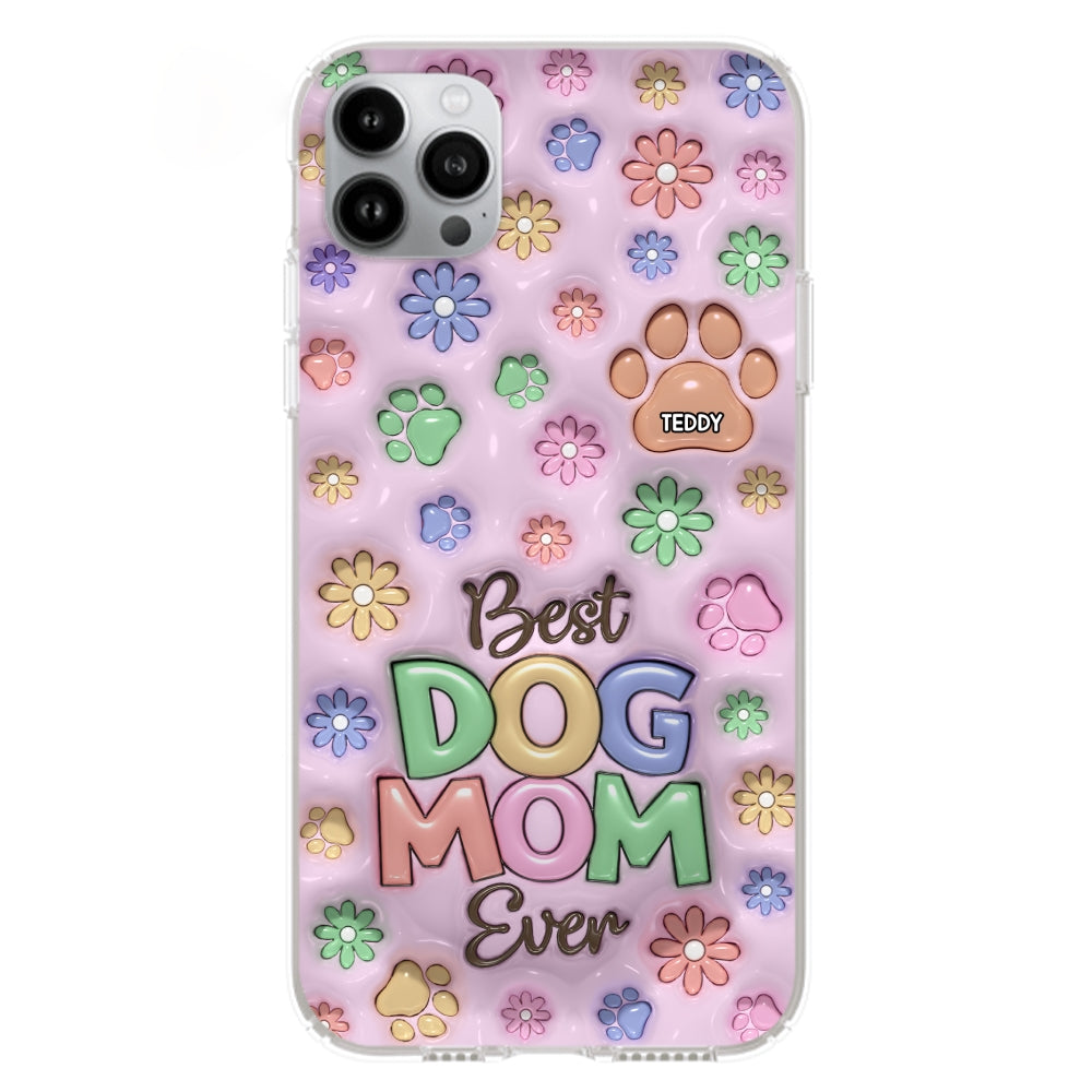 Customizable 3D Inflated Effect Dog Mom Flower And Paw Personalized Phone Case