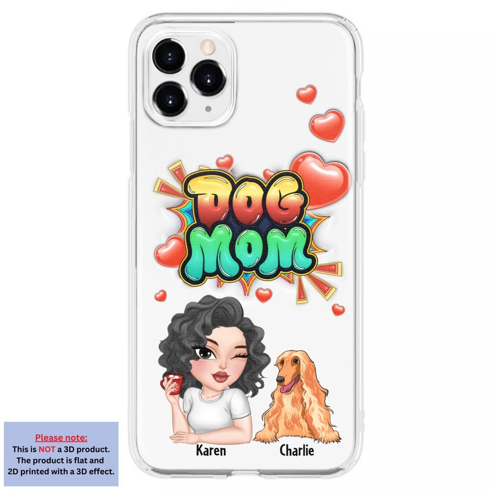 Personalized 3D Inflated Effect Dog Mom Gradient Phone Case - Customizable for Smartphones