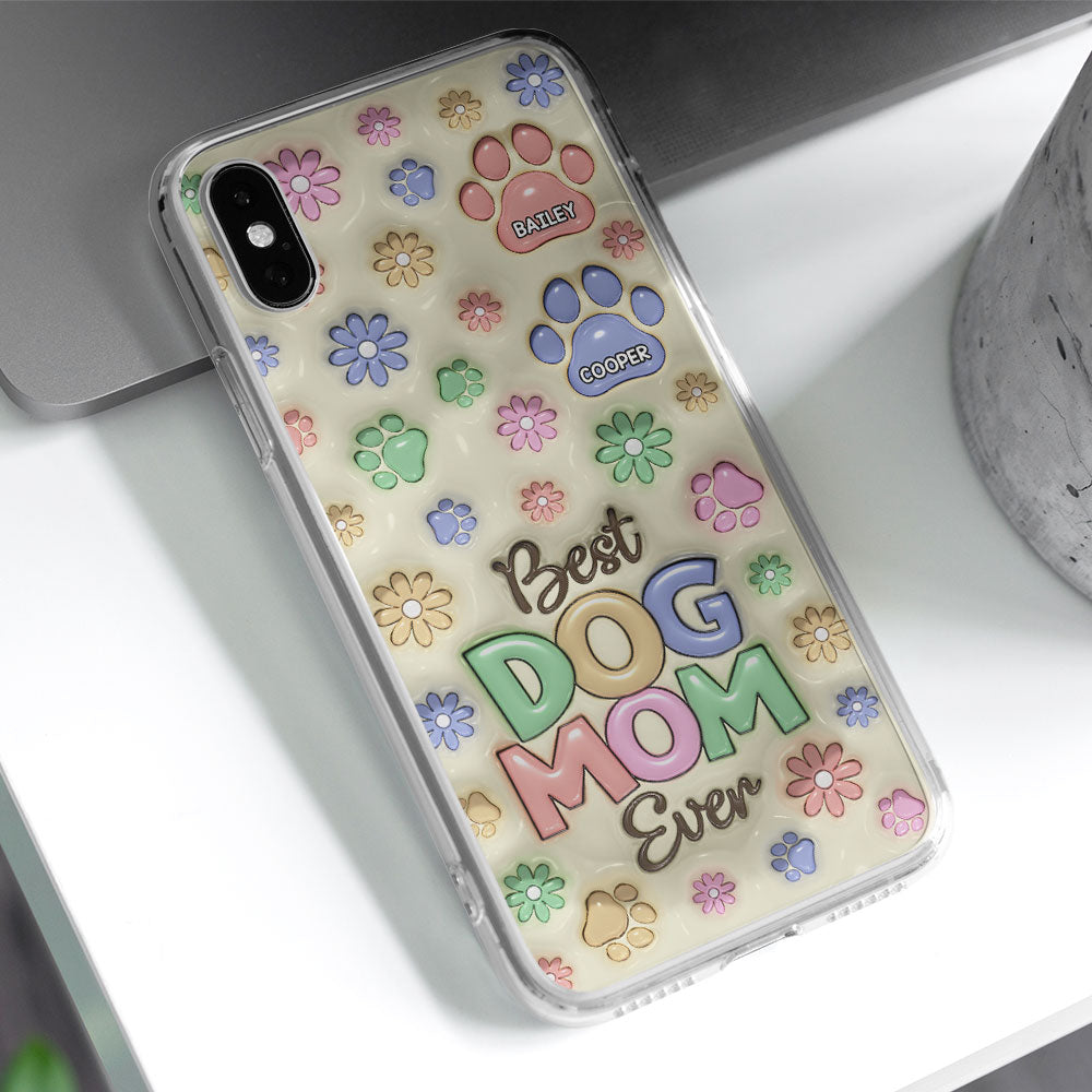 Customizable 3D Inflated Effect Dog Mom Flower And Paw Personalized Phone Case