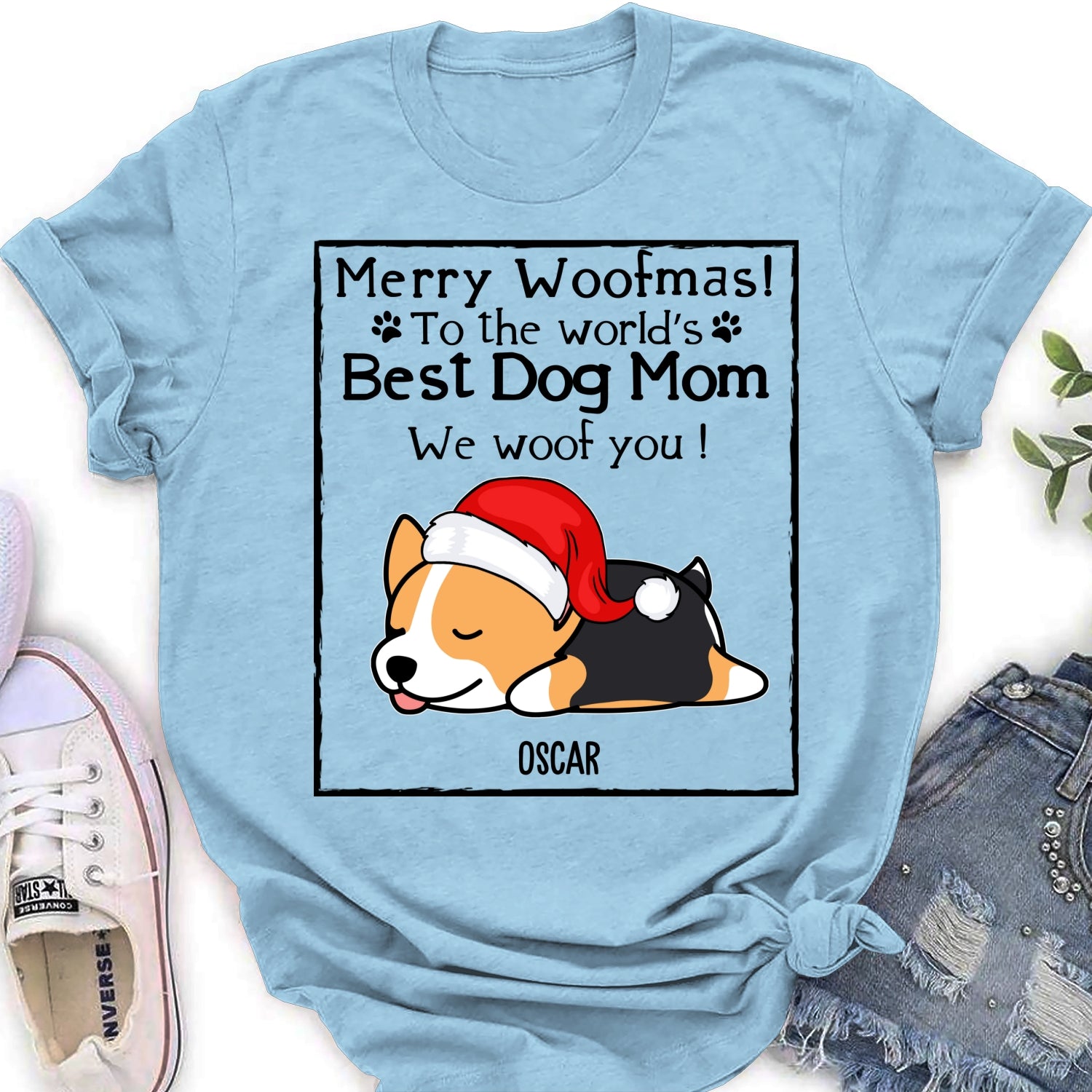 Personalized Christmas Woof Dog Mom and Dad Women's T-shirt - Ideal Gift for Pet Lovers